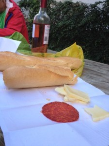 Our meager dinner, 2 pieces of sheep cheese , I asked the gentleman what king of cheese he had, he said, " cow, sheep, sheep "  , also 2 slices of Salami 