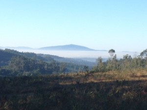 Coming into Santiago, a mountain to the left